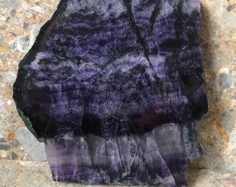 Large Fluorite Slice, Purple, Stripes, Reiki Healing Crystal, approx 290g