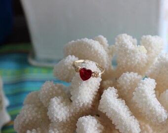 Ring, Wire Wrapped, Heart Crystal, 14 KT Gold Filled Wire