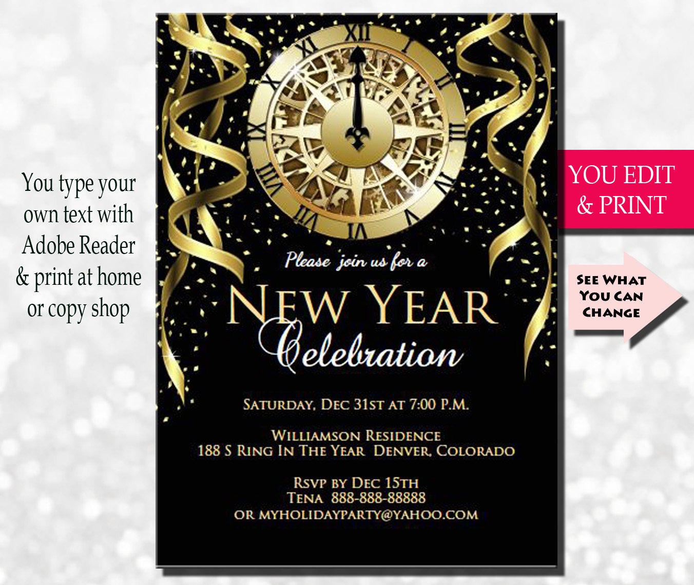 New Years Invitation New Years Party Invitation New Years