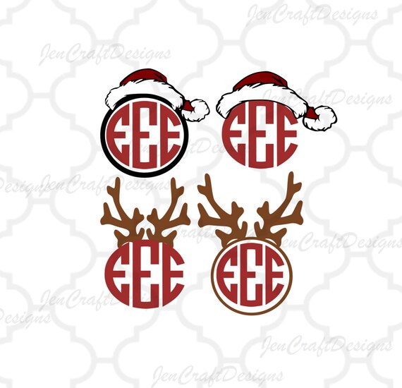Santa Hat and Antler Monogram Reindeer Frame SVG EPS Png DXF
