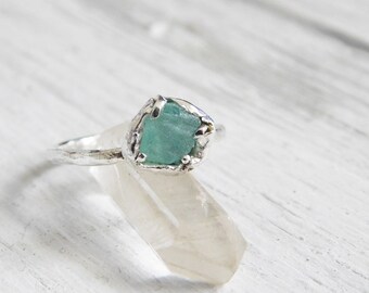 Fine Silver Colombian Emerald Ring, "Can be Resized" Emerald Crystal Ring, Promise Ring