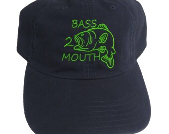 Bass 2 Mouth Funny Embroidered Fishing Navy Blue Dad Hat/Cap