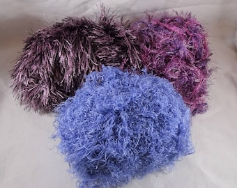 Lot 3 Partial Skeins Fun Yarn Eyelash Purple Lavender Pink FREE SHIPPING USA