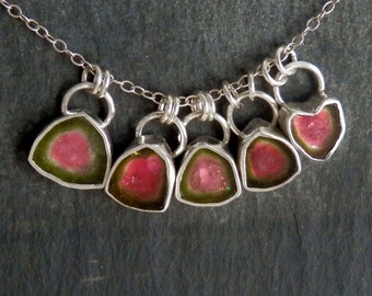 Watermelon tourmaline necklace / tourmaline slice / bi color tourmaline / October birthstone / tourmaline pendant / gift / ready to ship