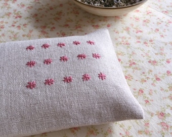 Rice Stitch Embroidered Lavender Eye Pillow, Pink