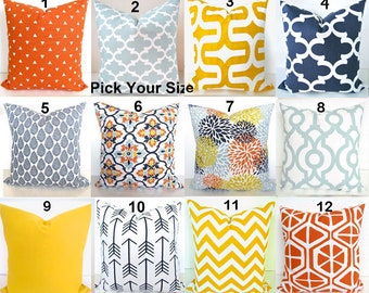 ORANGE PILLOW Cover Blue Pillows Blue Decorative Throw Pillows Yellow Pillow Covers 16x16 18 20 All Sizes. Orange Pillows Floral Home decor
