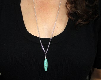 Silver and turquoise necklace, Long turquoise necklace, Turquoise necklace, Gemstone necklaceGifts