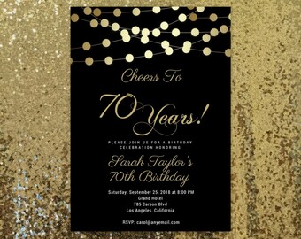 Cheers to 70 years Invitations, 70th Birthday Invitations, ANY AGE, Cheers to 70, Adult birthday Invitations, Surprise Birthday Invitation