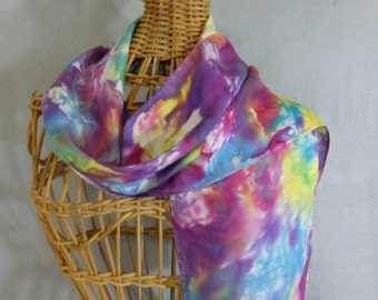 Silk Scarf (Small) "Rainbow Gala", Hand Painted Silk Scarf