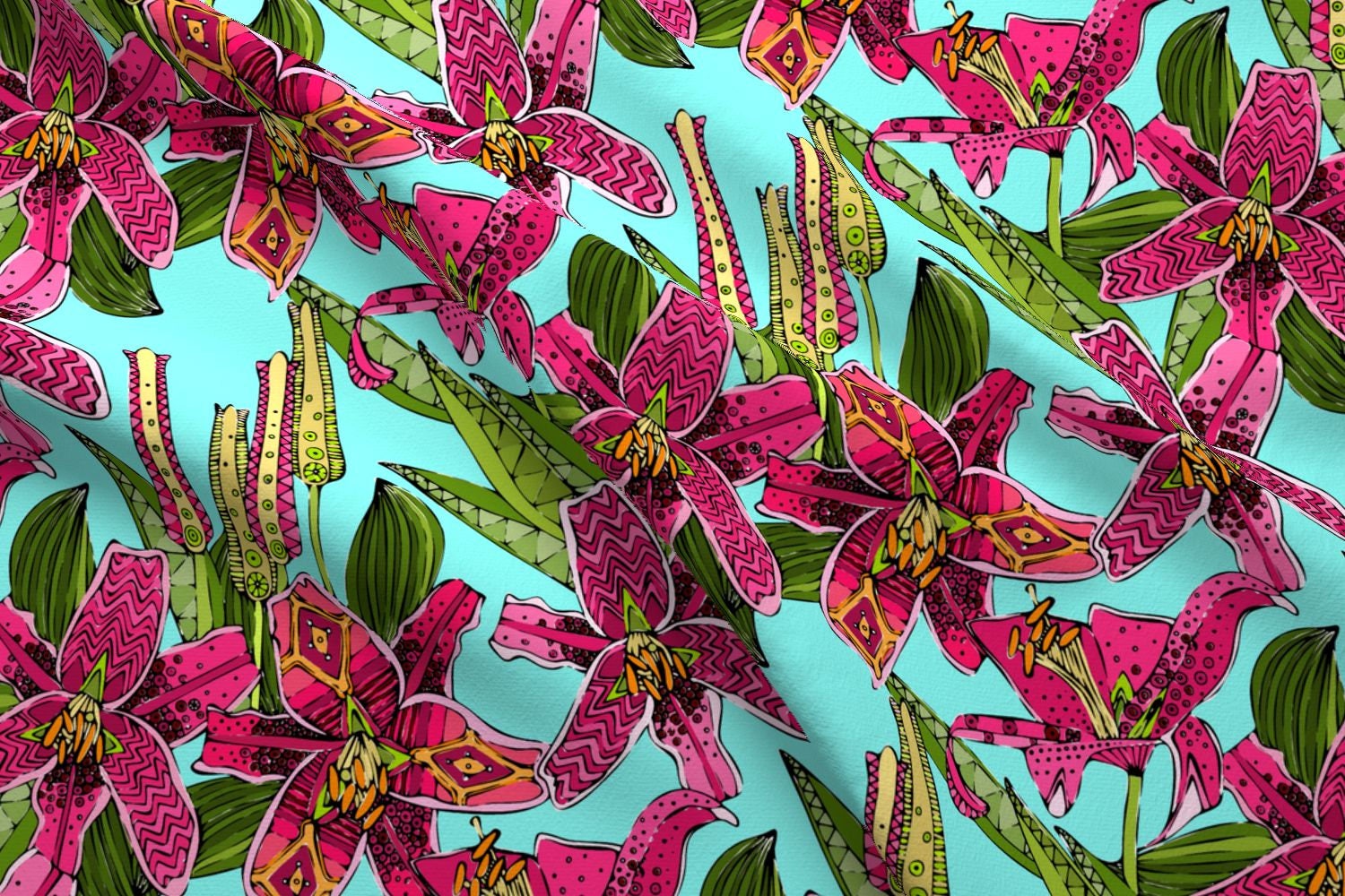 Modern Floral Fabric Stargazer Lilies By Scrummy Mod Lily