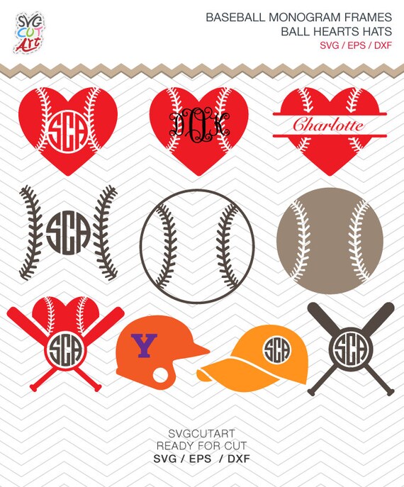 Download Baseball Monogram Ball heart hat Frames DXF SVG EPS for Cricut