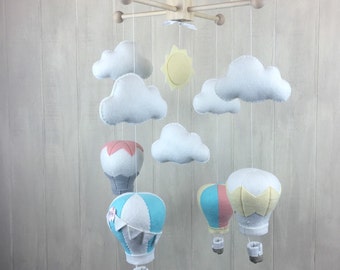 Baby mobile - Hot air balloon mobile - custom colors available - nursery decor - crib mobile - cloud mobile
