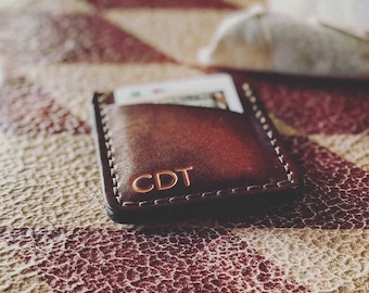 Men's Leather Wallet, Personalized - Hand Dyed Brown Wallet, BUY IT ONCE - Men's or Women's Wallet, 3 Initials - Slim, Thin Front Pocket