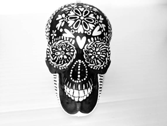 Skull ornament hand painted shatterproof Ornament sugar skull day of the dead black and white Christmas ornament