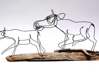 Moose and Calf Wire Sculpture, Moose Art, Moose Wire Art, Wildlife Sculpture, 479765853