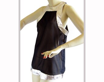 Barbarella Space Age 60s SHEER Black & Silver Teddy S Bond Girl Onesie 1960s Cira Lingerie Peek A Boo See Through