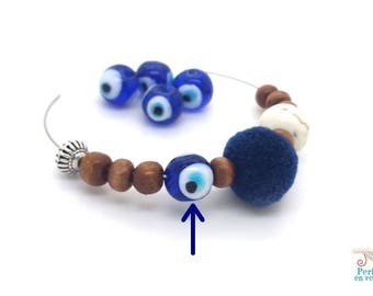 5 beads 10mm Greek eye glass holder-happy blue dark evil eye (pv717)
