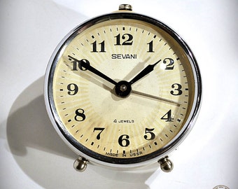 70's Retro Style Vintage Russian Mechanical Alarm Clock SEVANI from Soviet Union - 4 Jewels