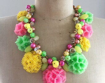 SALE 1950's Vintage Repurposed Flower Jewelry Necklace OOAK