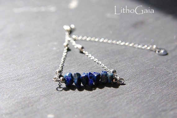 lapis lazuli Bar Bracelet or Anklet 925 Silver, birthstone Bracelet, lapis lazuli jewelry, Zodiac Gift for Her, lapis lazuli beads Anklet