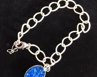 Sparkly Blue Druzy & Sterling Silver Bracelet