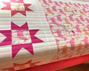 Michael Miller Origami Oasis Tamara Kate Zebra Rainbow Pink Baby Quilt Blanket