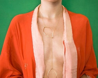 Double drop leaf lariat necklace