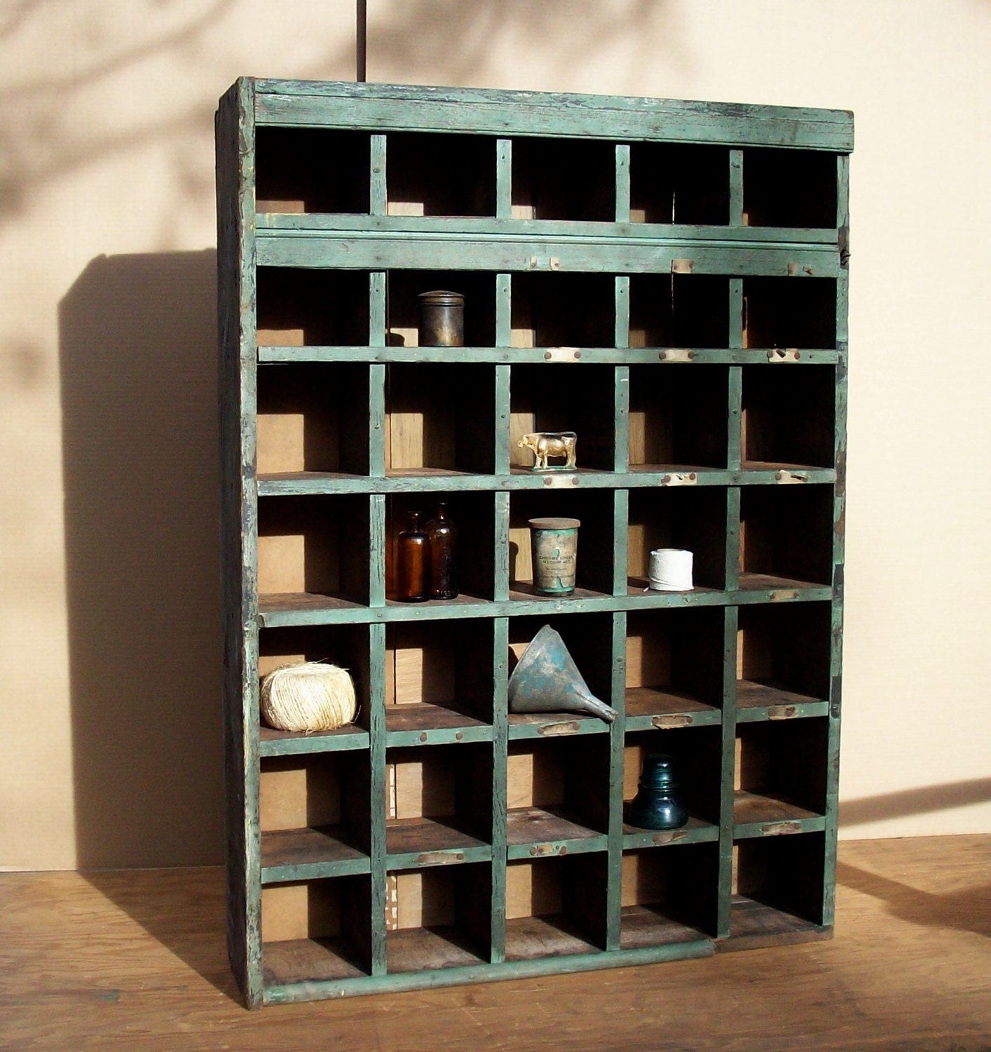 Vintage Primitive Farm Cubby Cabinet / Mail Sorter