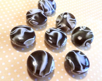 8 Brown and White Swirl Vintage Shank Buttons Plastic Buttons 9/16 Inch for Sewing Crafts Scrapbooking Cardmaking Jewelery