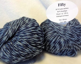 10 balls of wool 50% Merino Tweed/nightblue / made in FRANCE