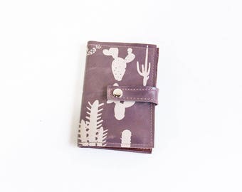 Passport Wallet- Cactus Print on Lavender Leather