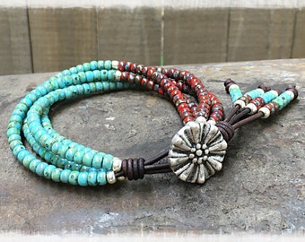 Beaded Wrap Bracelet* Picasso Seed Bead Leather Wrap Bracelet* Seed Bead Bracelet* Beaded Bracelet* Boho Wrap Bracelet*