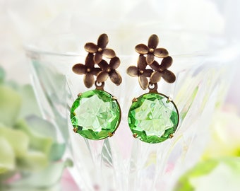 Peridot Earrings - Swarovski Crystal Earrings - Light Green Earrings - Green Dangle Earrings - Cherry Blossom - August Birthstone Gift E9331