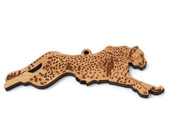 Running Cheetah Ornament - Timber Green Woods. Sustainable Harvest Wood. Made in the USA!