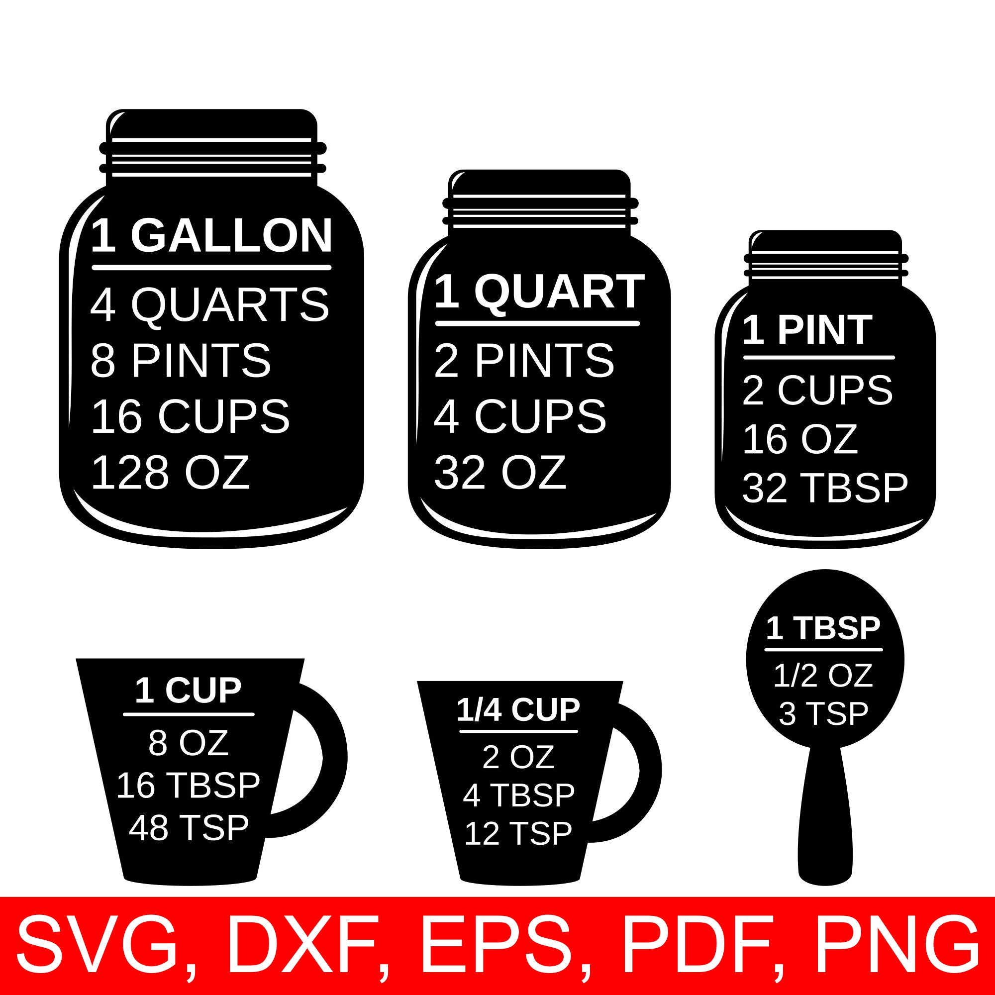 Download Measuring Cups SVG file, a printable Kitchen Conversion Chart Cheat Sheet to easily convert ...