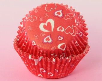 Red and White Cupcake Liners Hearts, 2'' Standard Size , Baking Cups,Valentine's Day