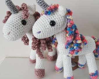 Made To Order:- Crochet Amigurumi Sparkly White Rainbow/Pink/Purple ANY COLOUR Unicorn Mystical Fairy Gift Sparkle Twinkle 18cm