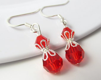 Red Earrings, Red Jewelry, Red Bead Earrings, Red Bead Jewelry, Red Drop Earrings, Red Drop Jewelry, Red Gift, Beaded Earrings, Light Siam