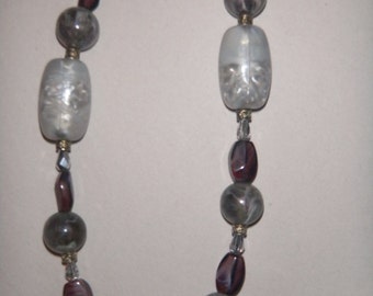 Gray and Burgundy beaded necklace