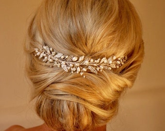 Emily Hair vine- FREE SHIPPING, Wedding Hairvine, Bridal hairpiece, Headdress, Veil Topper, Pearl, Crystal, Adornment, Vintage, Rustic