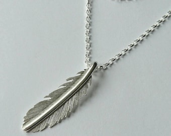 Sterling silver handmade feather necklace, hallmarked in Edinburgh