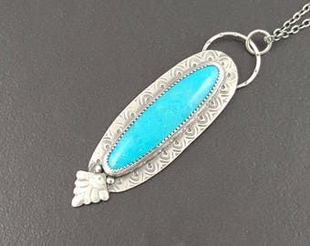 Turquoise Necklace, sterling silver, turquoise, stamped necklace, boho necklace, michele grady, turquoise jewelry, sleeping beauty turquoise