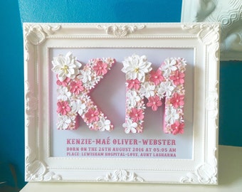 Floral letters, Wedding gift, Gift for twins, Gift for sisters, Special gift for baby, Gift for niece, Baby shower gift, Sibling gift