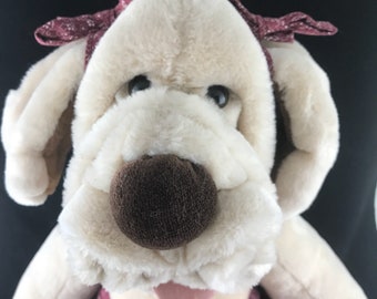 1980's Wrinkles Inc Plush Stuffed Dog hand Puppet. 17" tall