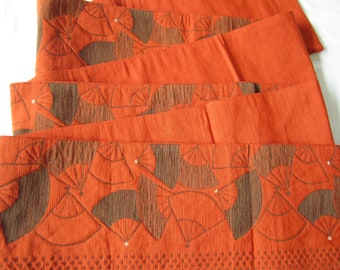 Vintage orange folding fan hanhaba obi for kimono or yukata -USED - Kitsuke - From Japan