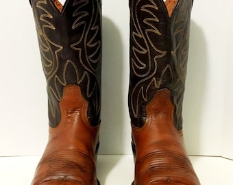 Collectors Acme Brown and Tan Stitched Cowboy or Cowgirl Boots 8 1/2 women's size 9 1/2