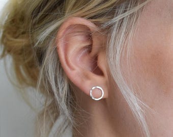Circle Stud Earrings - Hammered Circle Stud Earrings - Small Stud Earrings - Dimple Silver Circle Earrings - UK Handmade