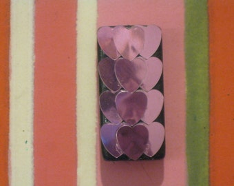Pink Metallic Sequin Hearts Handmade Bamboo Domino Tile Mini Magnet