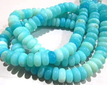 AAA Quality Natural Blue Opal Rondelle Plain Beads 12 to 14 mm, Peruvian Opal Smooth Beads, Strand 8 inches long, Semi Precious Gemstones.