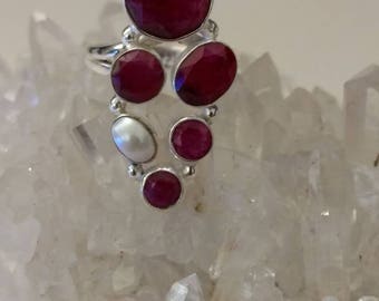 Gorgeous Ruby and Pearl Ring Size 8 1/2